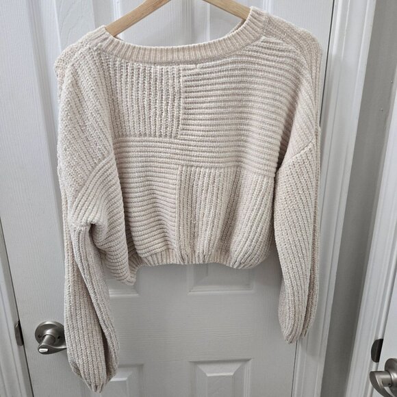 Altar'd State Cropped Sweater Women XS Beige Chenille Neutral Hipster Minimal - Picture 2 of 7